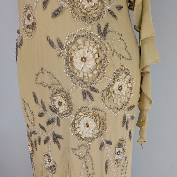 Vintage Sue Wong Silk Maxi Dress Gown 10 Green Y2K Fairy Floral Bead Grunge - Picture 10 of 16